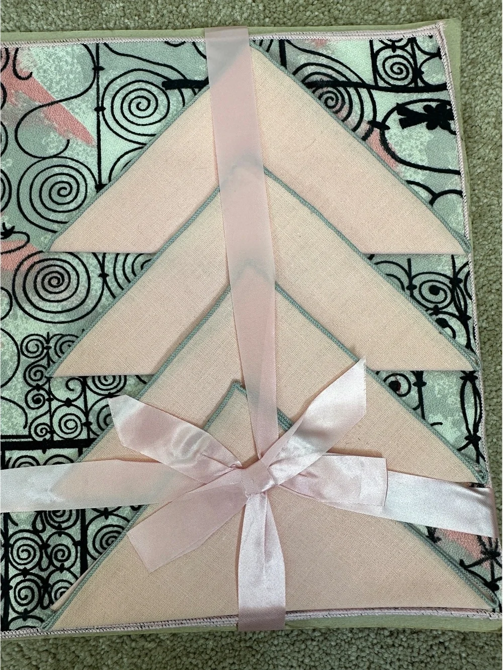 Vtg MCM New 4 Pink & Gray Placemat + Napkin Set Abstract Mod 1950s Linens